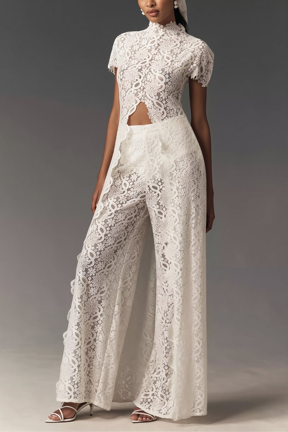 Lace cape overlay cutout pants two-piece set from Hicosy — view 2