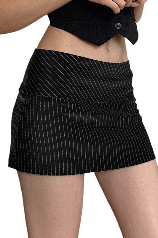 Low Waist Striped Zip Bodycon Mini Skirt