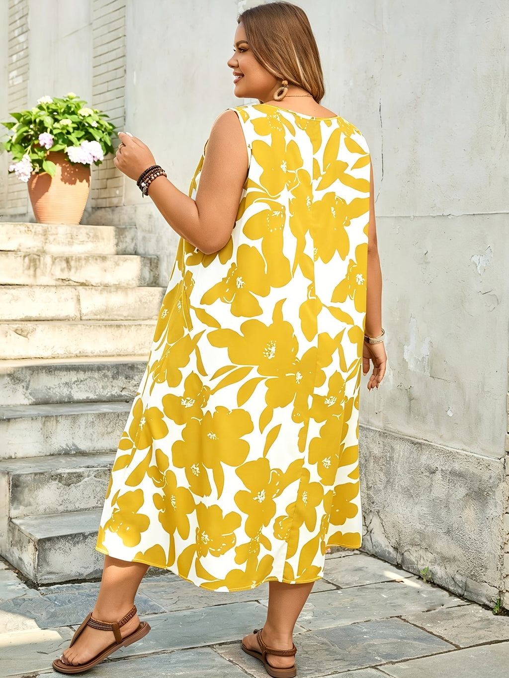 Plus Size Sleeveless Floral Midi Dress