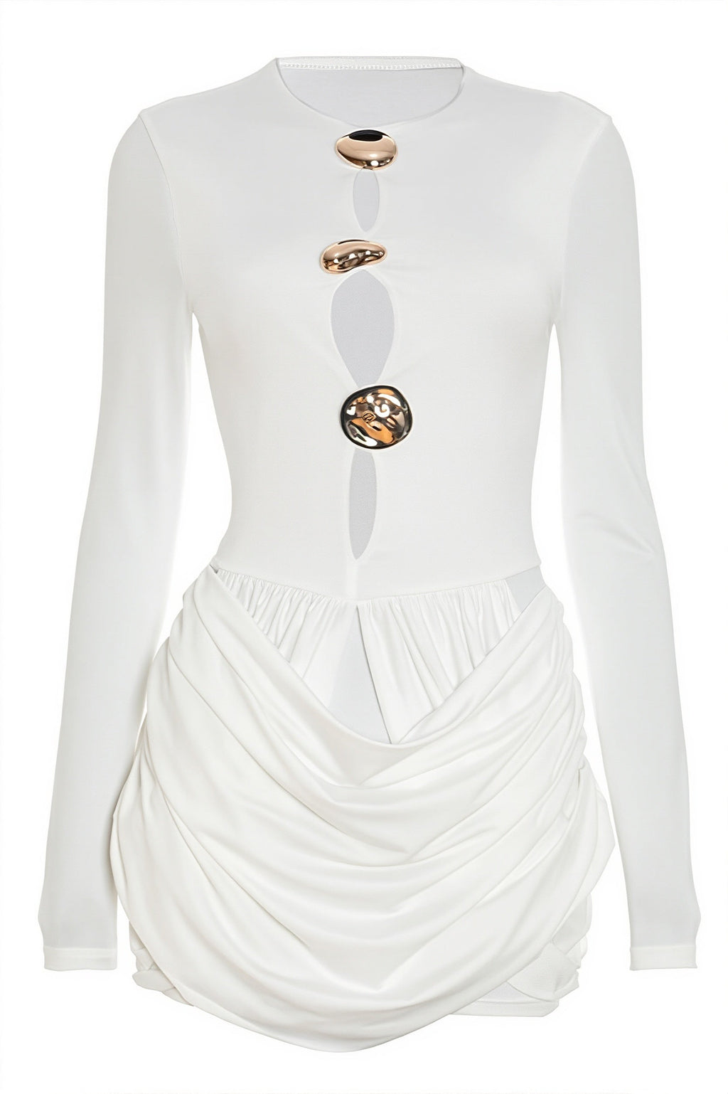 Slim Hollow Pleated Metal Trim Mini Dress