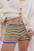 Rainbow Color Block Knit Slim Shorts
