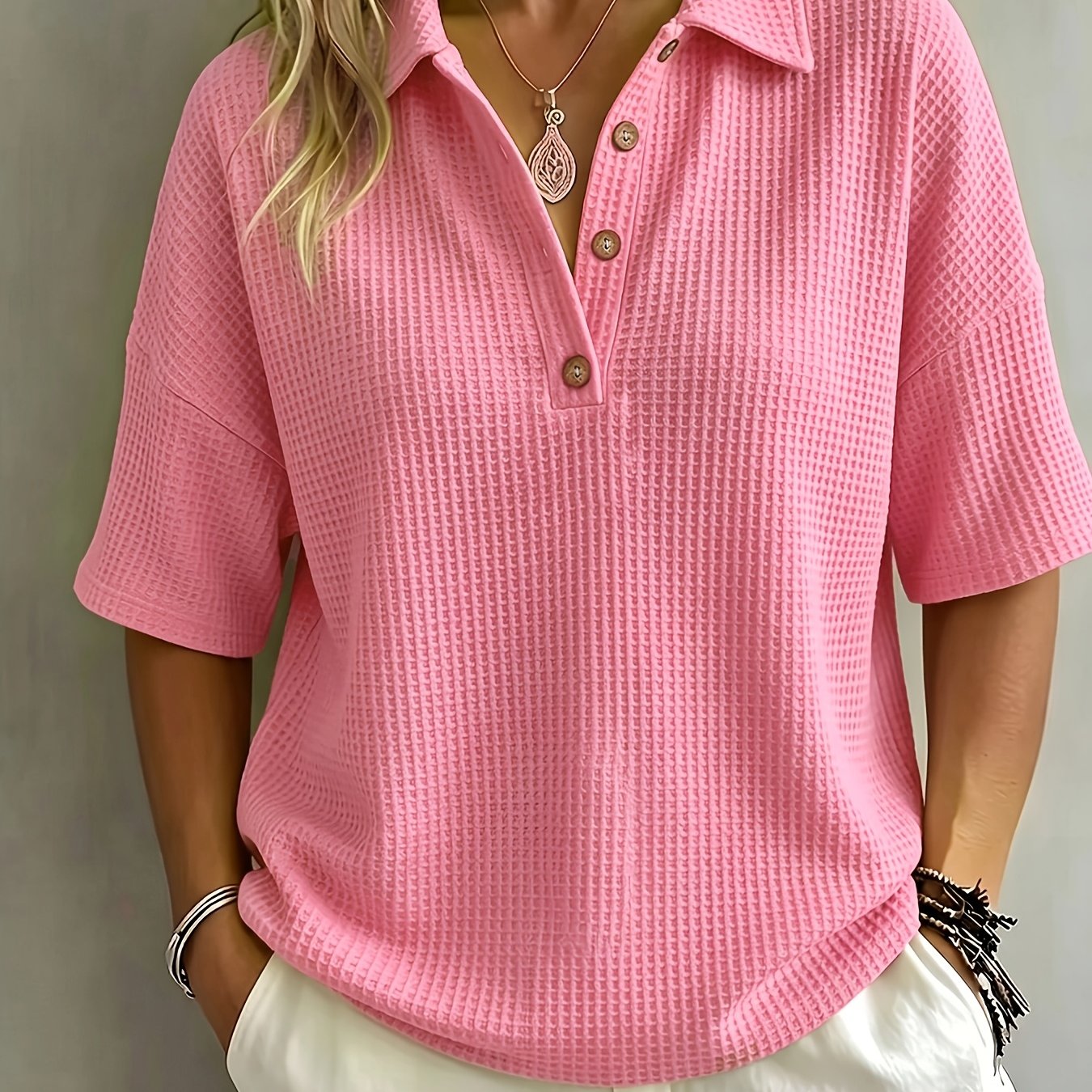 Oversized Waffle Knit Polo Top for Casual Style