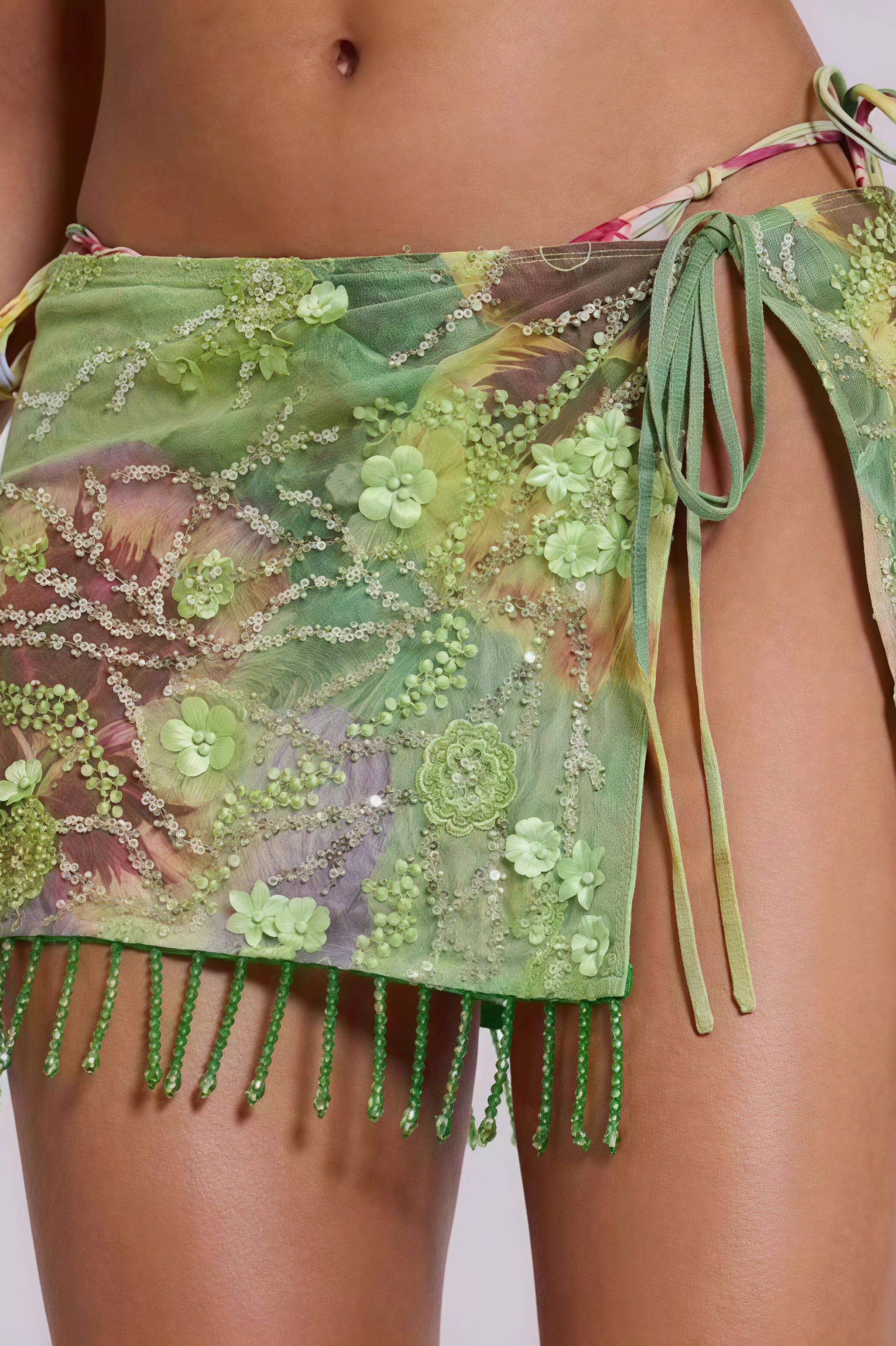 Sequin Floral Print Skirt Slim Fit Three Piece Swim Sets