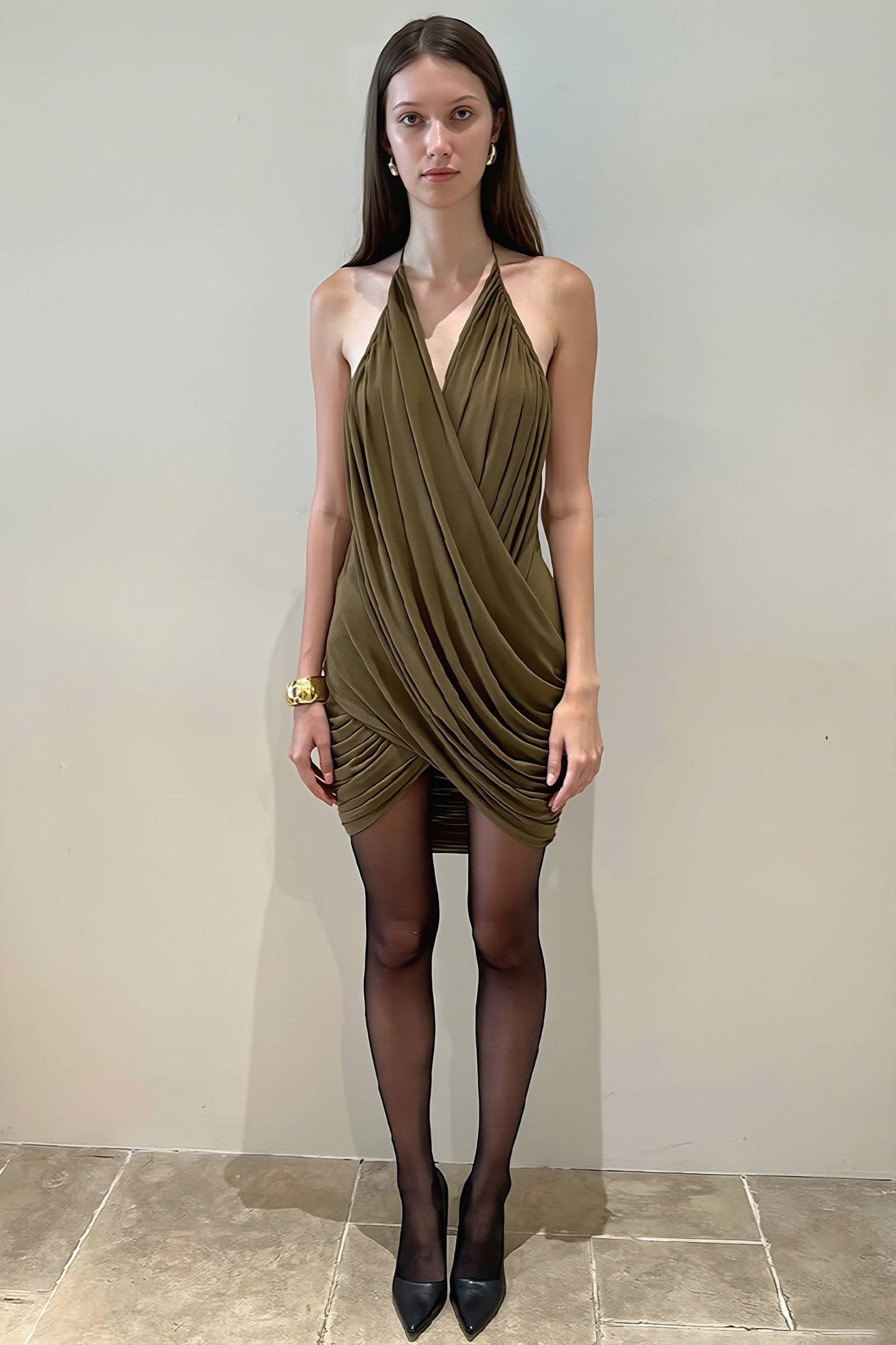 Chic V Neck Ribbed Cami Slim Mini Dress