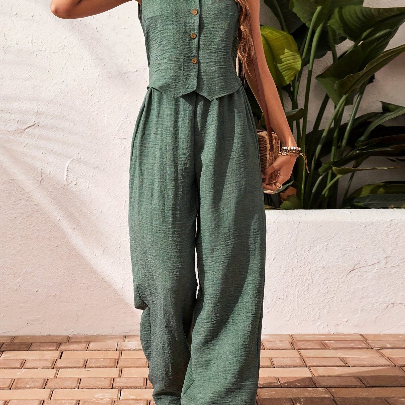 Sleeveless Wide Leg Two Piece Set