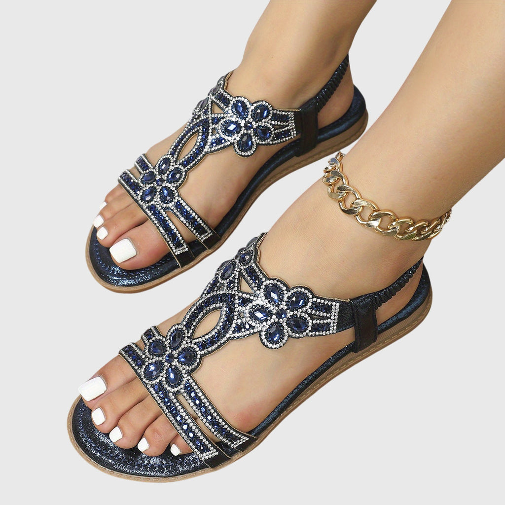 Rhinestone Embellished Boho Flat Sandal - Vacation Resort