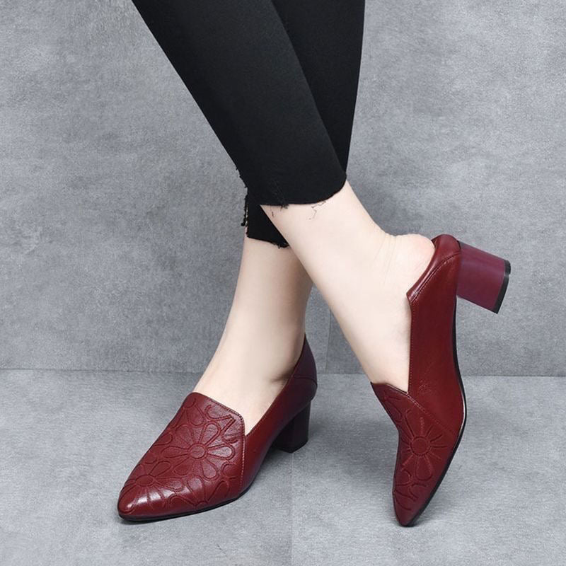 Tonette - Soft Vegan Leather Embroidered Pumps