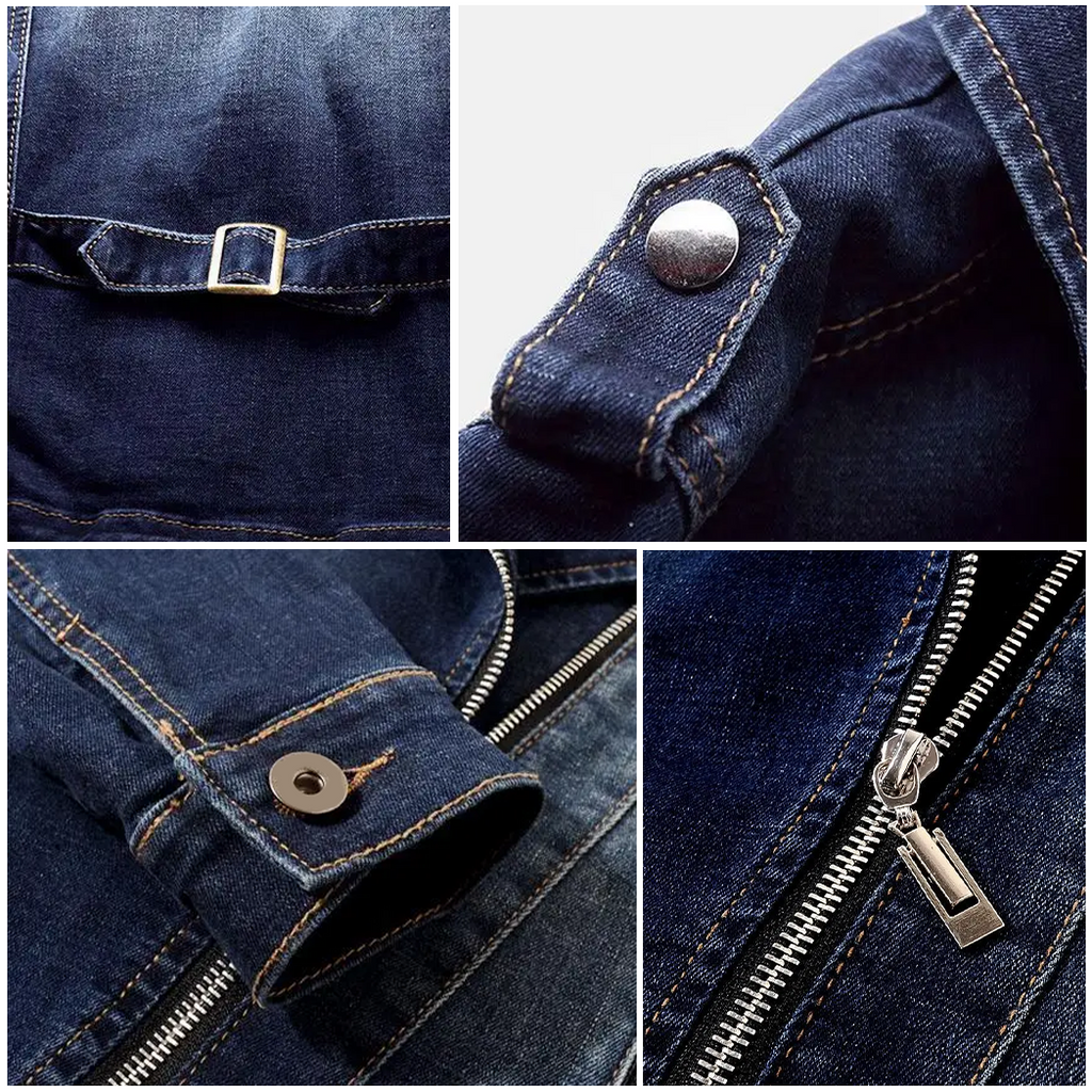 Fitted Zip-Front Denim Moto Jacket for Casual Style