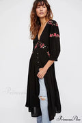 Dark Bohemian Extended Dress Flower Stitching V-neck Free-spirited Dress