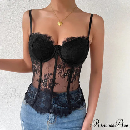 Dark Lace Eyelash Transparent Fishbone Bustier