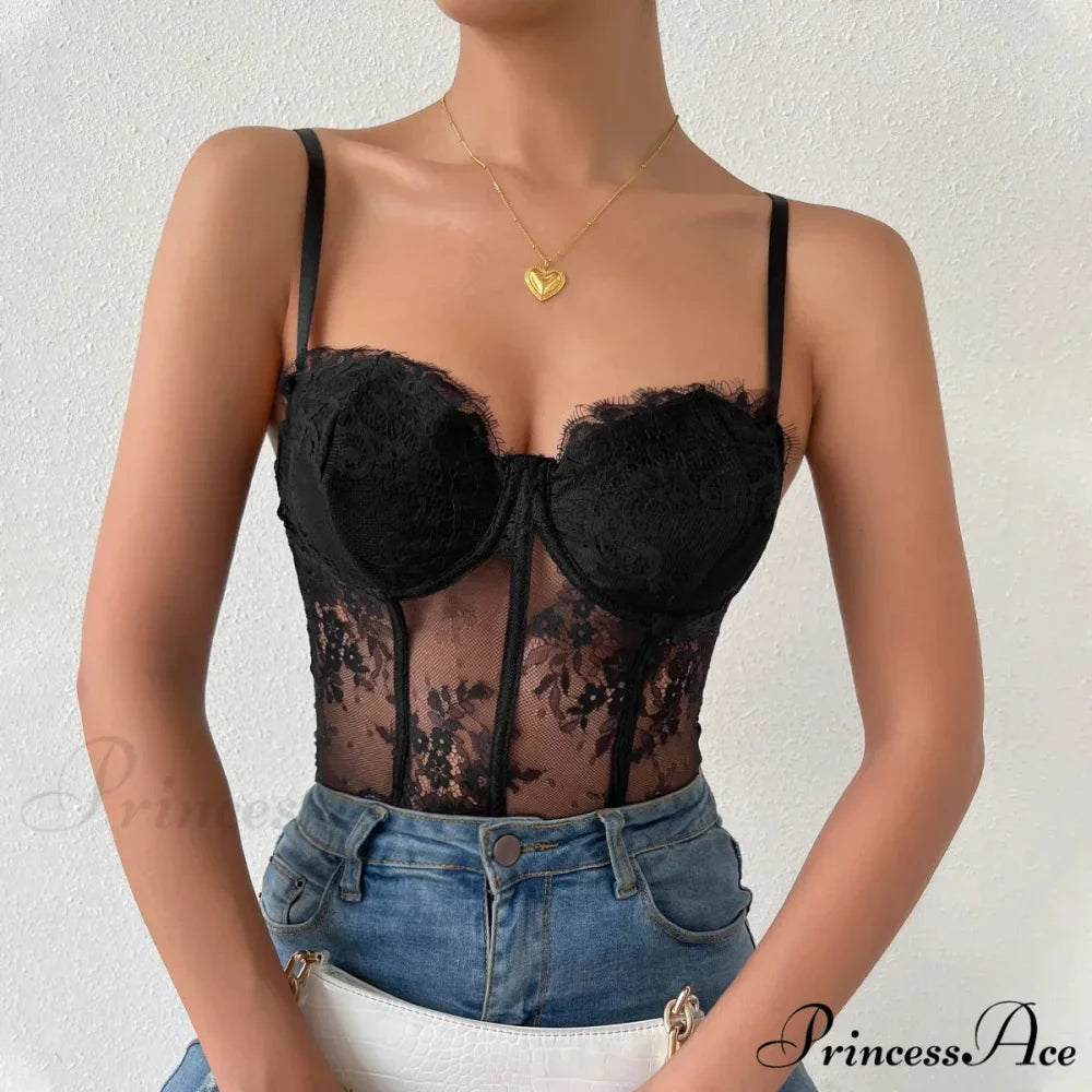Dark Lace Eyelash Transparent Fishbone Bustier