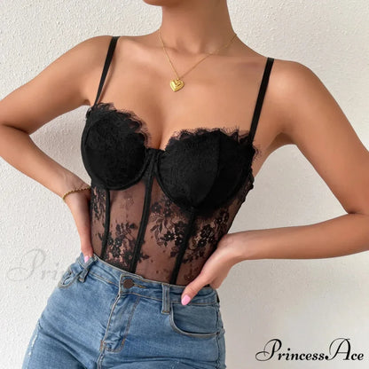 Dark Lace Eyelash Transparent Fishbone Bustier