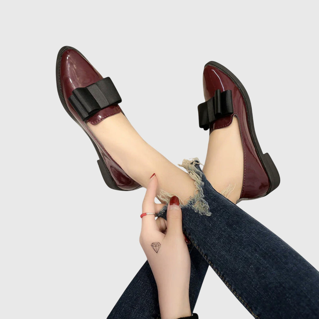 Bow Detail Patent Pointed Toe Slip On Loafer