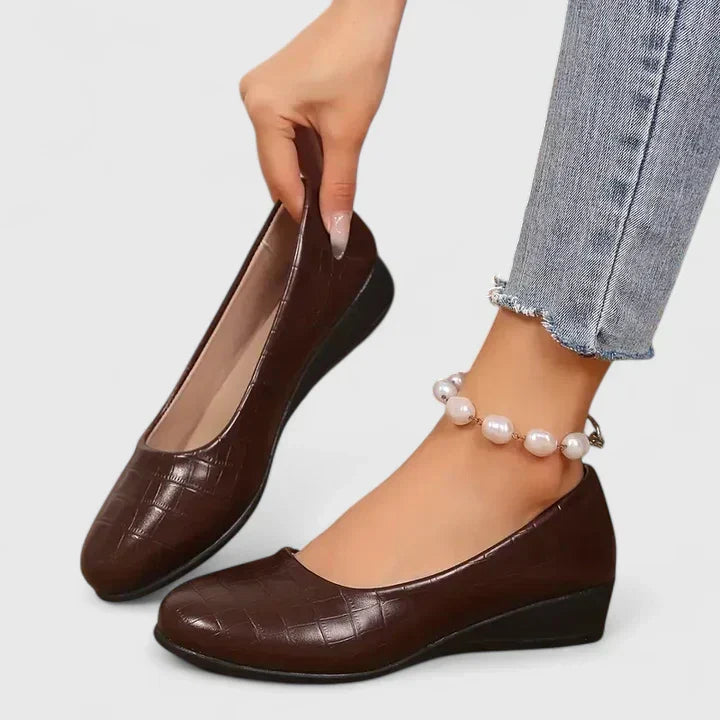 Croc Embossed Patent Square Toe Wedge Loafer