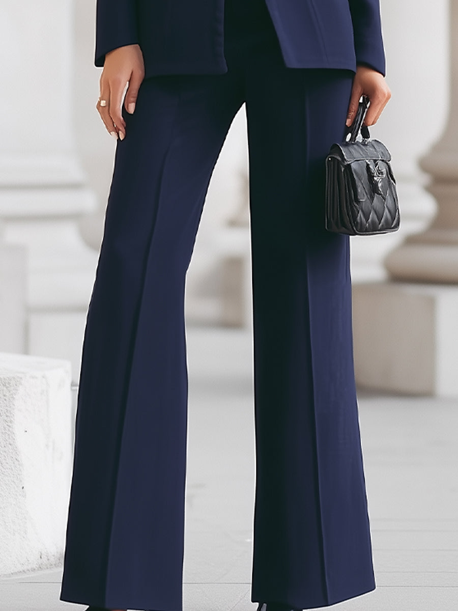 Stand Collar Single Button Fitted Blazer and Flare Pant Matching Set