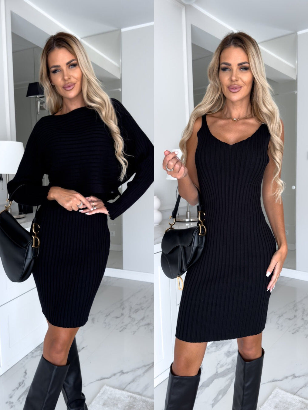 2pcs Suit Women's Solid Stripe Long-sleeved Skirt