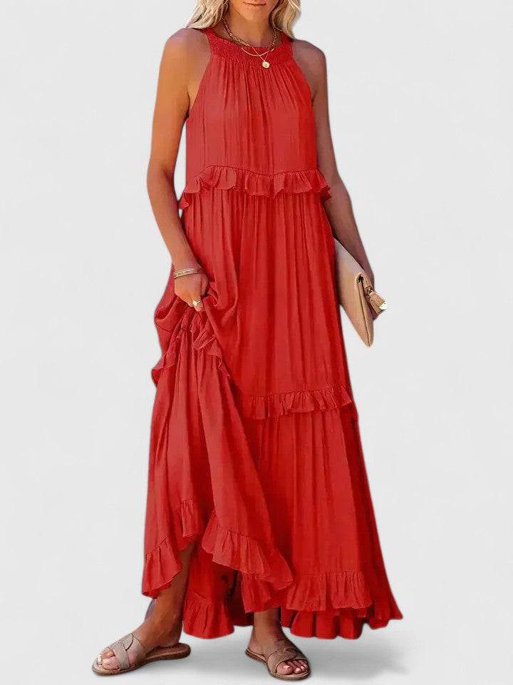 Sleeveless Tiered Maxi Summer Dress Ruffle Detail Loose Fit