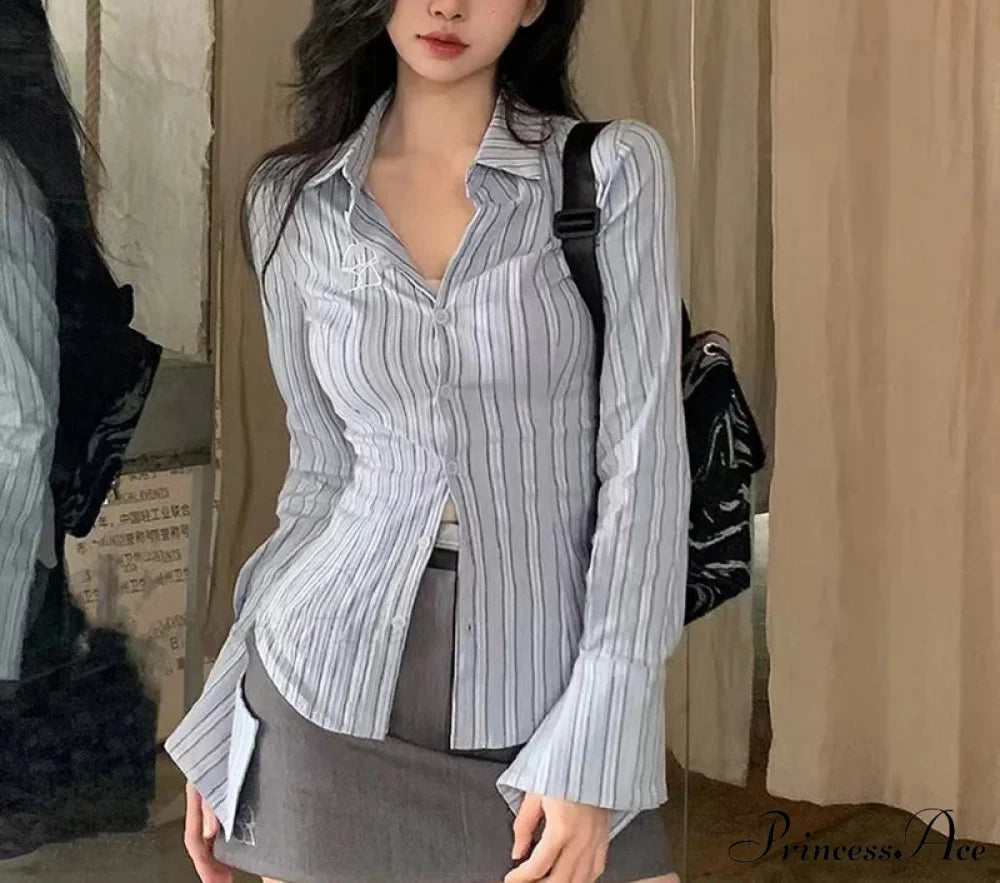 Decorated Banded Trim Narrow Collar Shirt