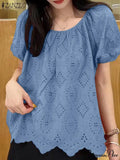 Decorated Puff Sleeve Informal Lace Patchwork Top