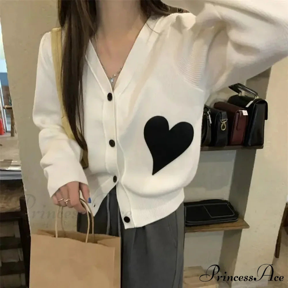 Deep Neck Extended Sleeve Solid Loose Sweet Knit Cardigan