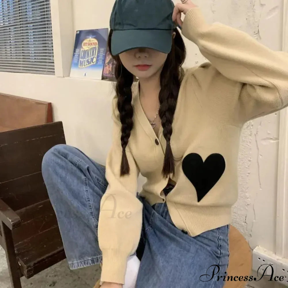 Deep Neck Extended Sleeve Solid Loose Sweet Knit Cardigan