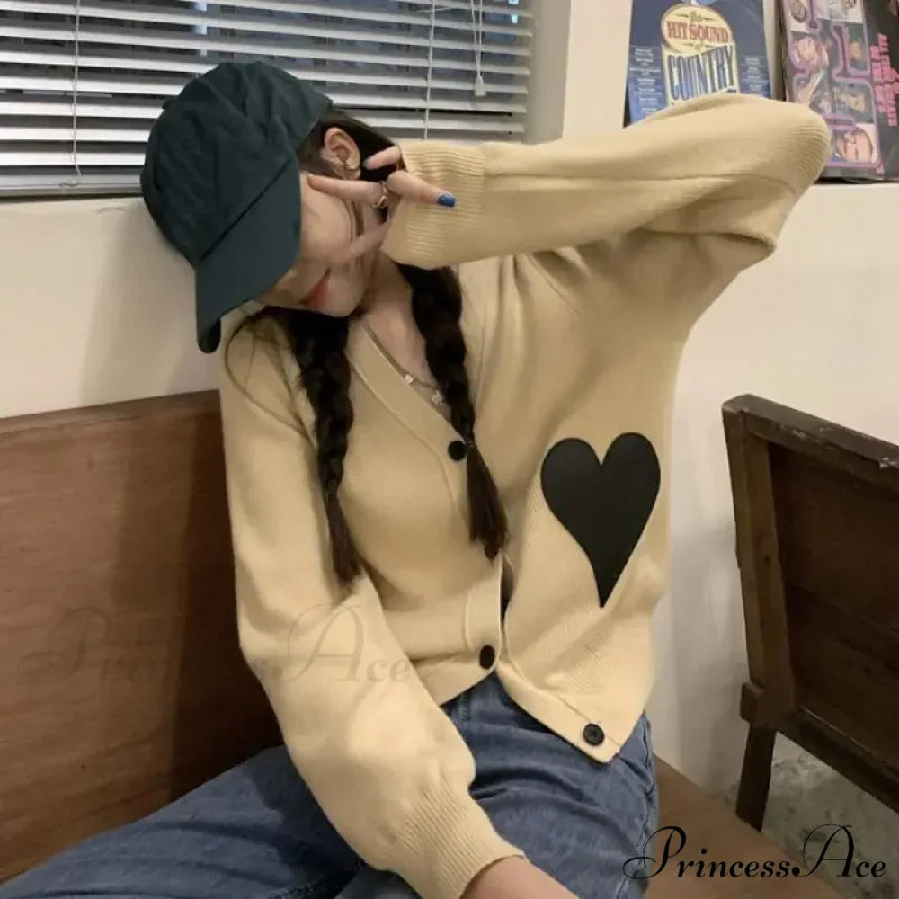 Deep Neck Extended Sleeve Solid Loose Sweet Knit Cardigan