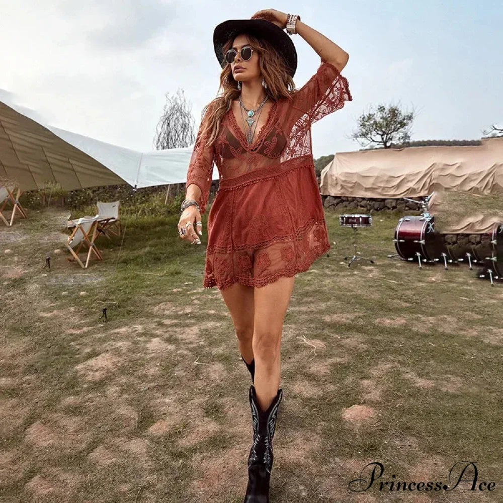 Delicate Deep Plunge Botanical Stitching Bohemian Wrap