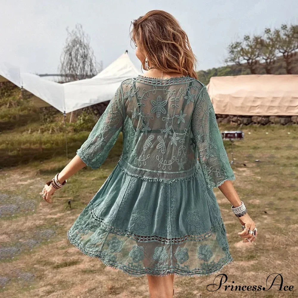 Delicate Deep Plunge Botanical Stitching Bohemian Wrap