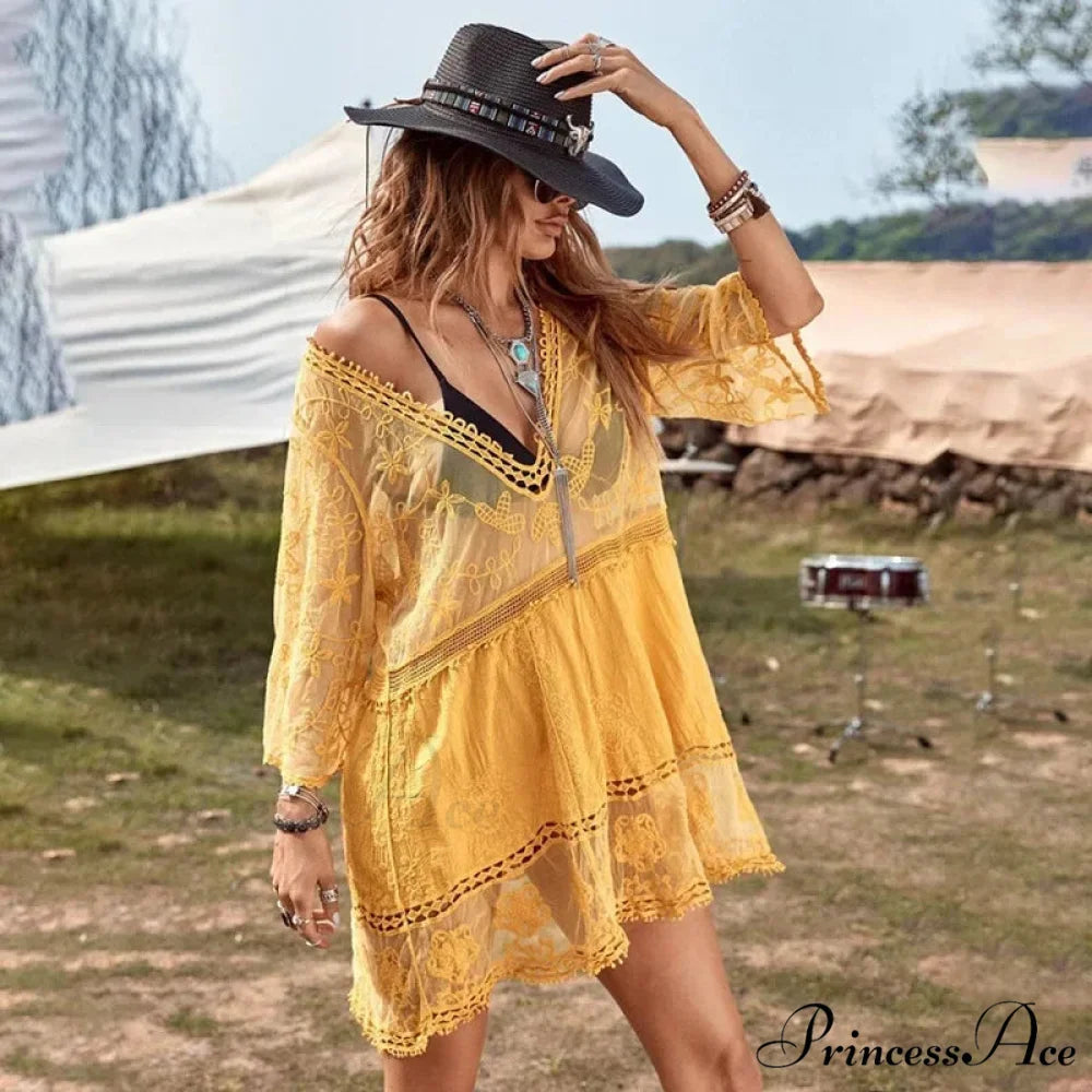 Delicate Deep Plunge Botanical Stitching Bohemian Wrap