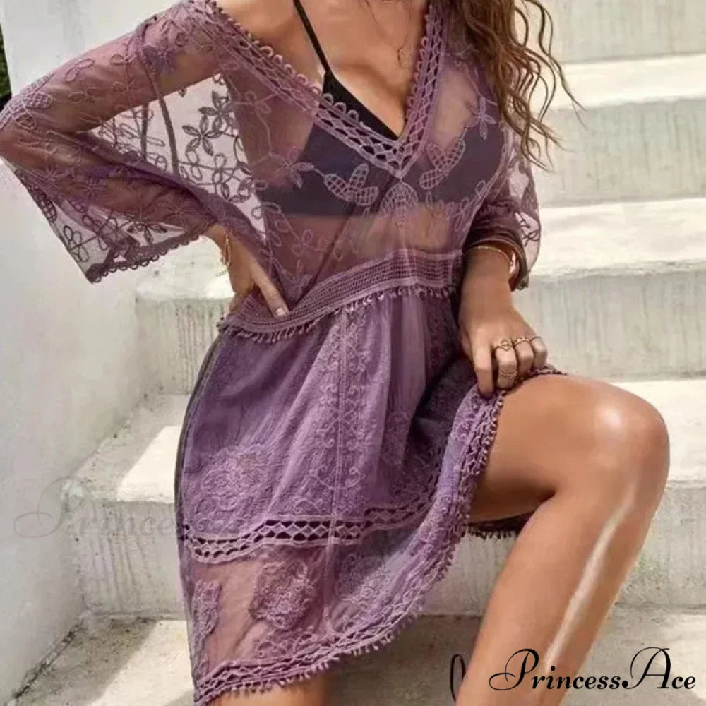 Delicate Deep Plunge Botanical Stitching Bohemian Wrap