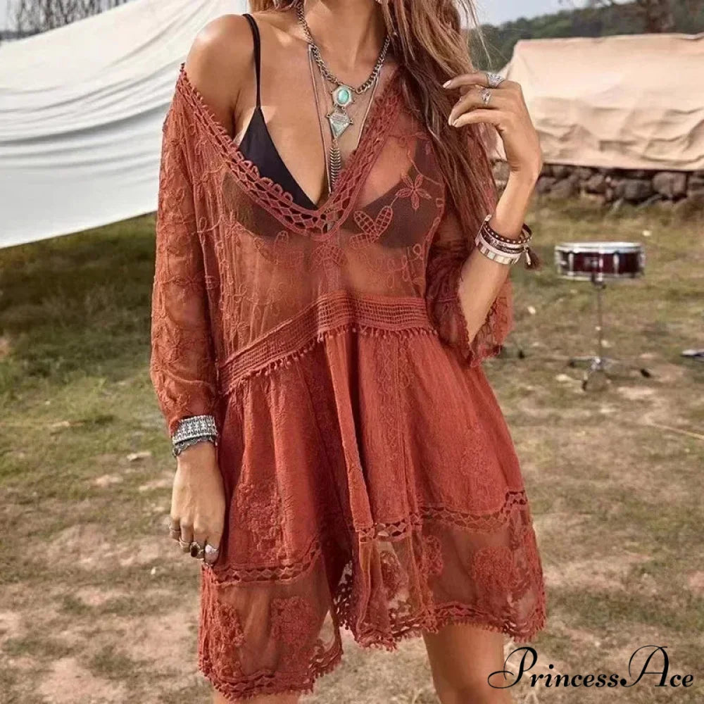 Delicate Deep Plunge Botanical Stitching Bohemian Wrap
