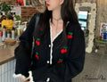 Delightful Cherry Button-Up Patchwork Knit Cardigan