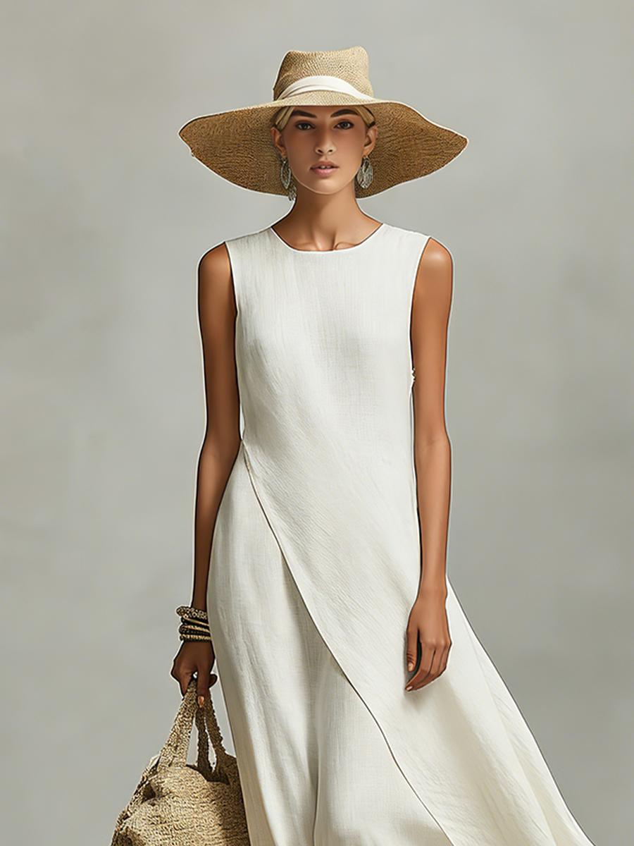 Asymmetric Hem Sleeveless Flowy Linen Maxi Dress