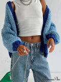 Different Color Open Front Baggy Knit Cardigan