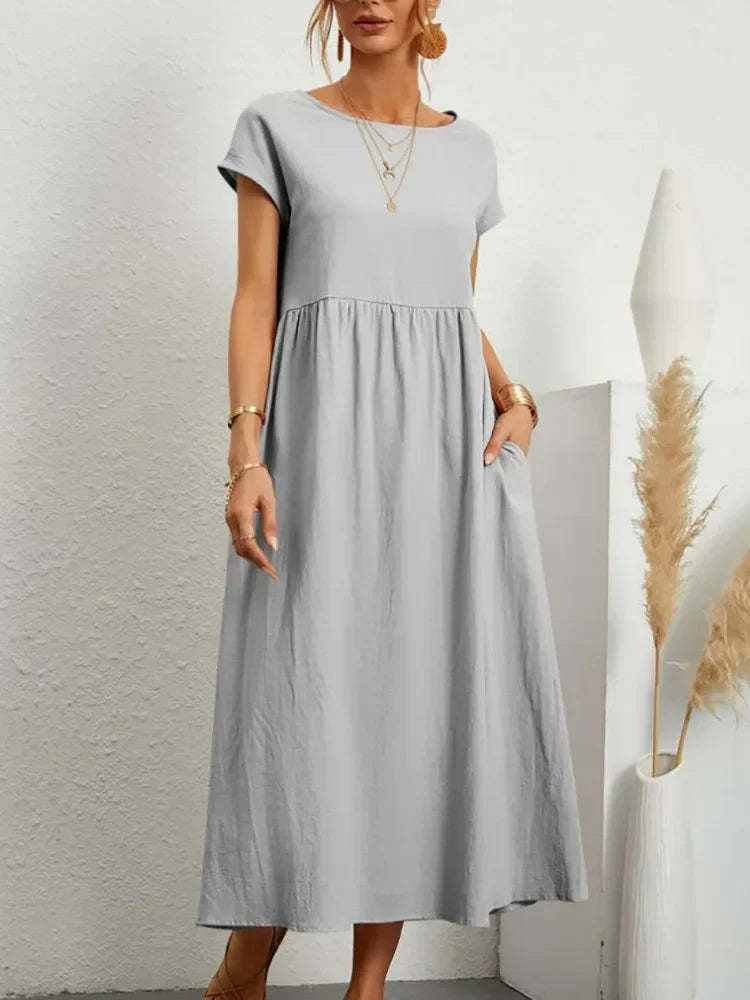 Smock Waist Short Sleeve Casual Maxi Dress