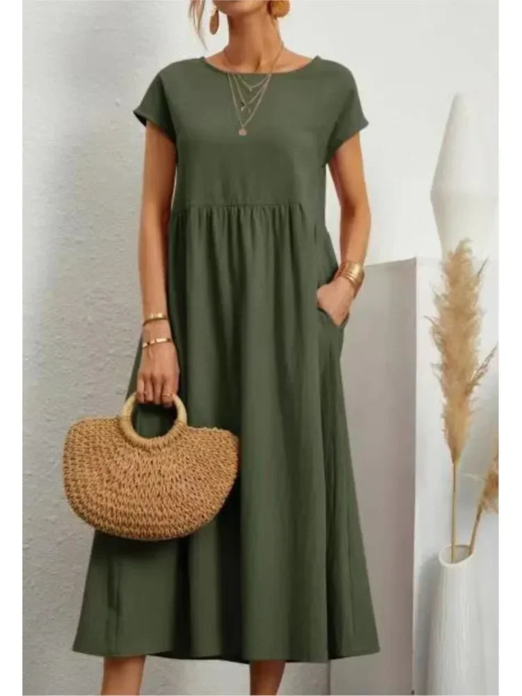 Smock Waist Short Sleeve Casual Maxi Dress