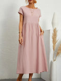 Smock Waist Short Sleeve Casual Maxi Dress