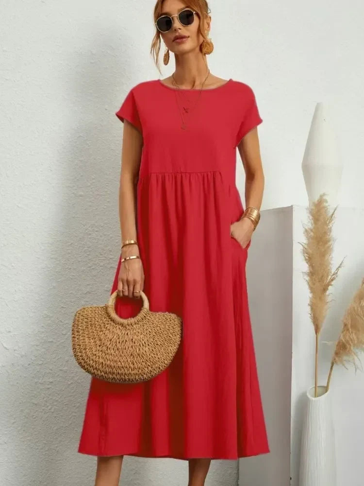 Smock Waist Short Sleeve Casual Maxi Dress