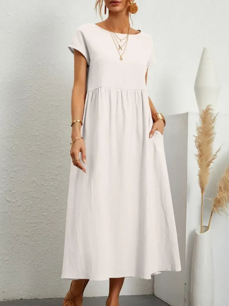 Smock Waist Short Sleeve Casual Maxi Dress