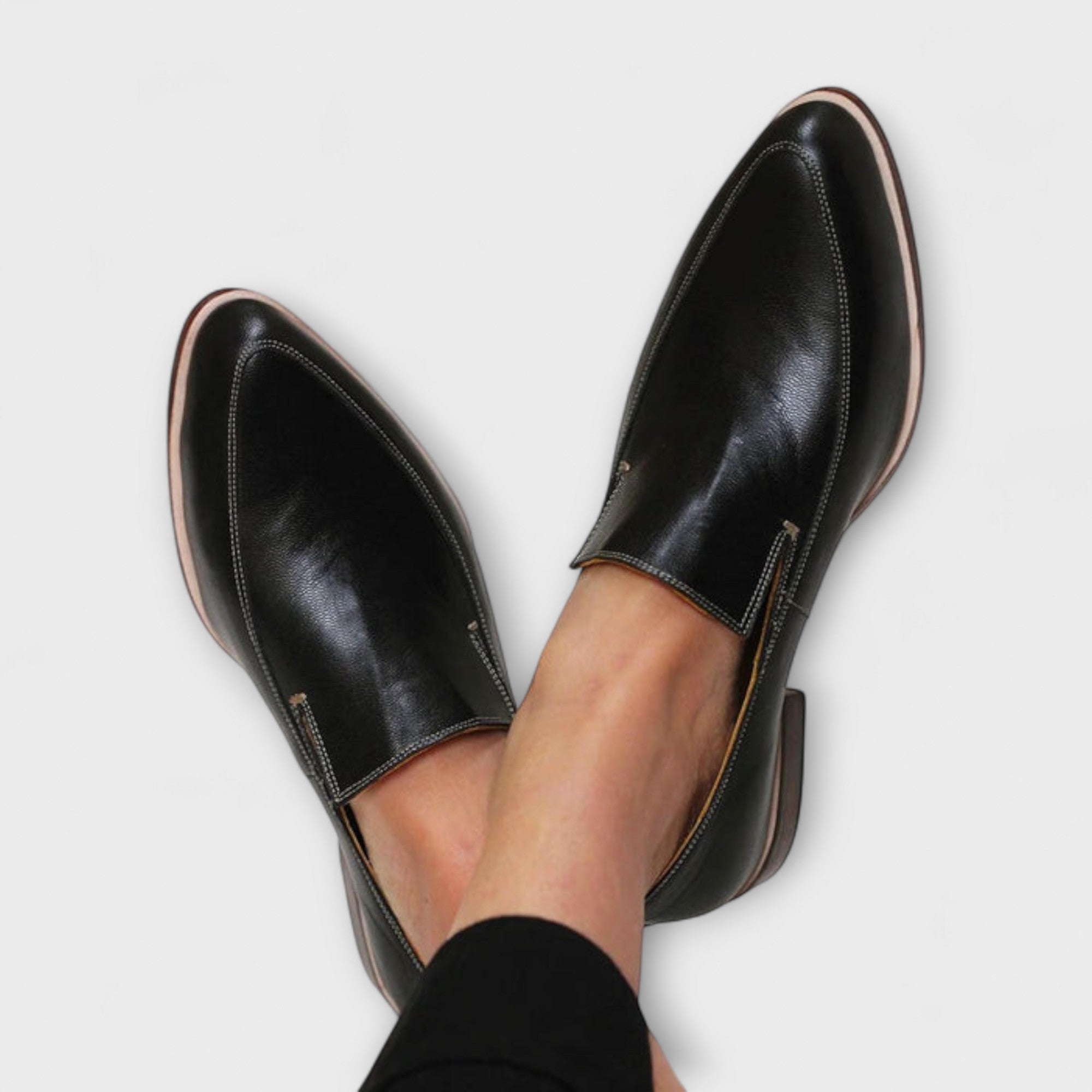 Contrast Stitch Pointed Toe Slip On Leather Loafer