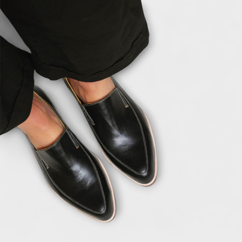 Contrast Stitch Pointed Toe Slip On Leather Loafer