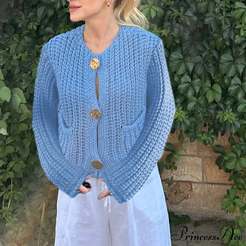 Durable Button-Up V-Neck Informal Knitted Cardigan