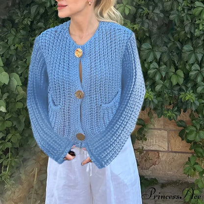 Durable Button-Up V-Neck Informal Knitted Cardigan