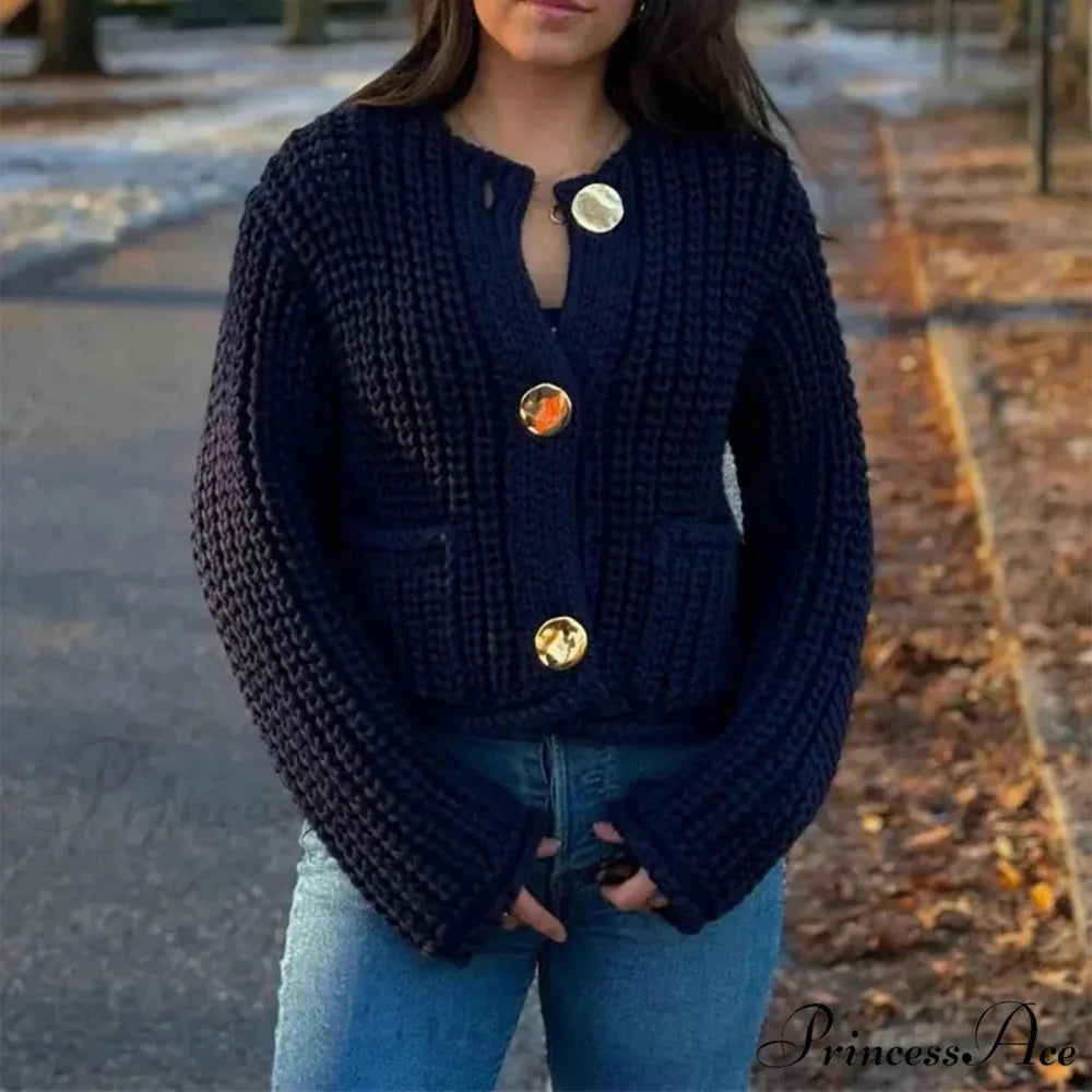 Durable Button-Up V-Neck Informal Knitted Cardigan