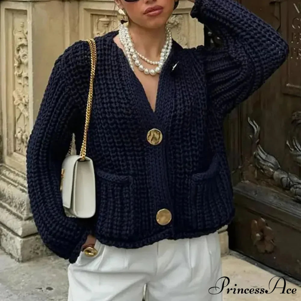 Durable Button-Up V-Neck Informal Knitted Cardigan