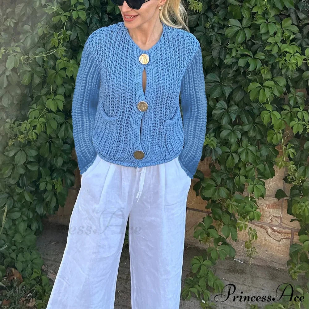 Durable Button-Up V-Neck Informal Knitted Cardigan