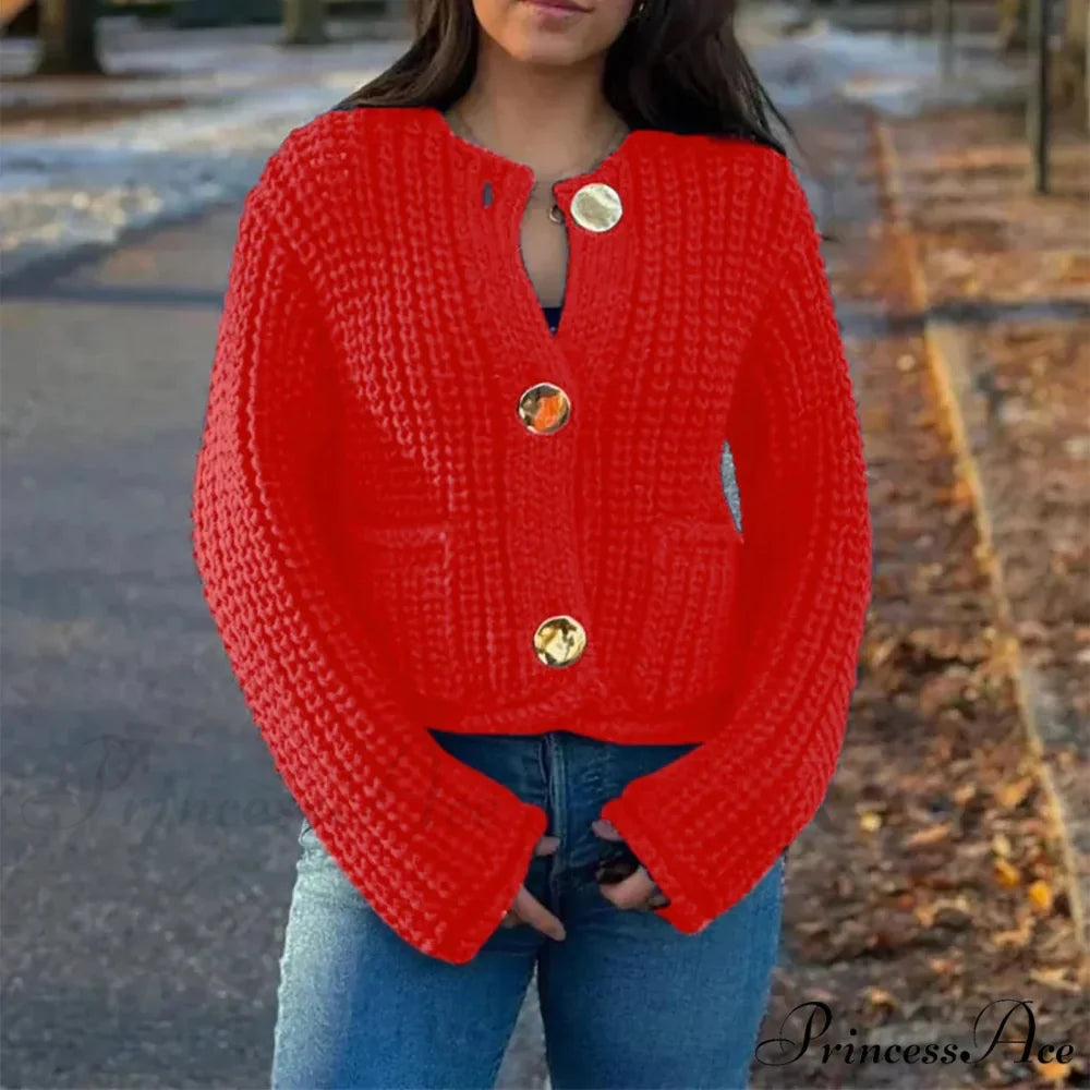 Durable Button-Up V-Neck Informal Knitted Cardigan