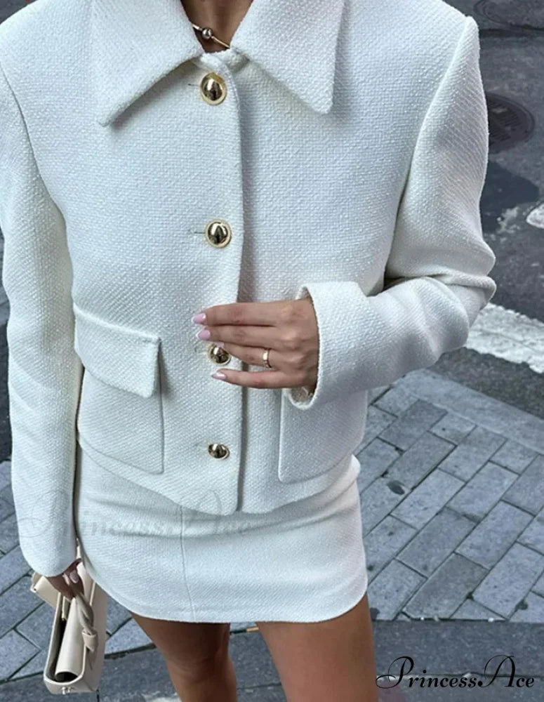 Woman wearing Cropped Work Jacket and Mini Skirt Set from Hicosy