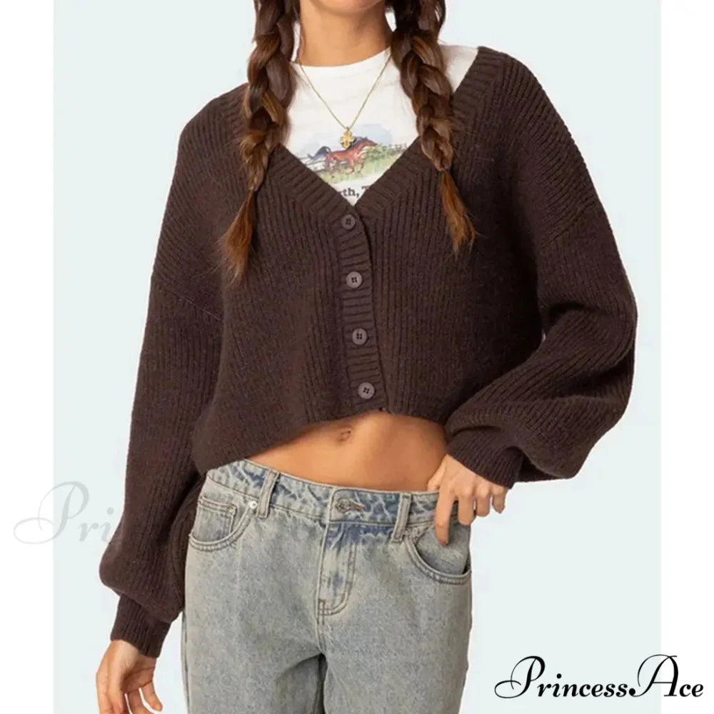 Durable Lantern Sleeve Button Down Knit Cardigan
