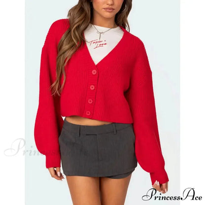Durable Lantern Sleeve Button Down Knit Cardigan